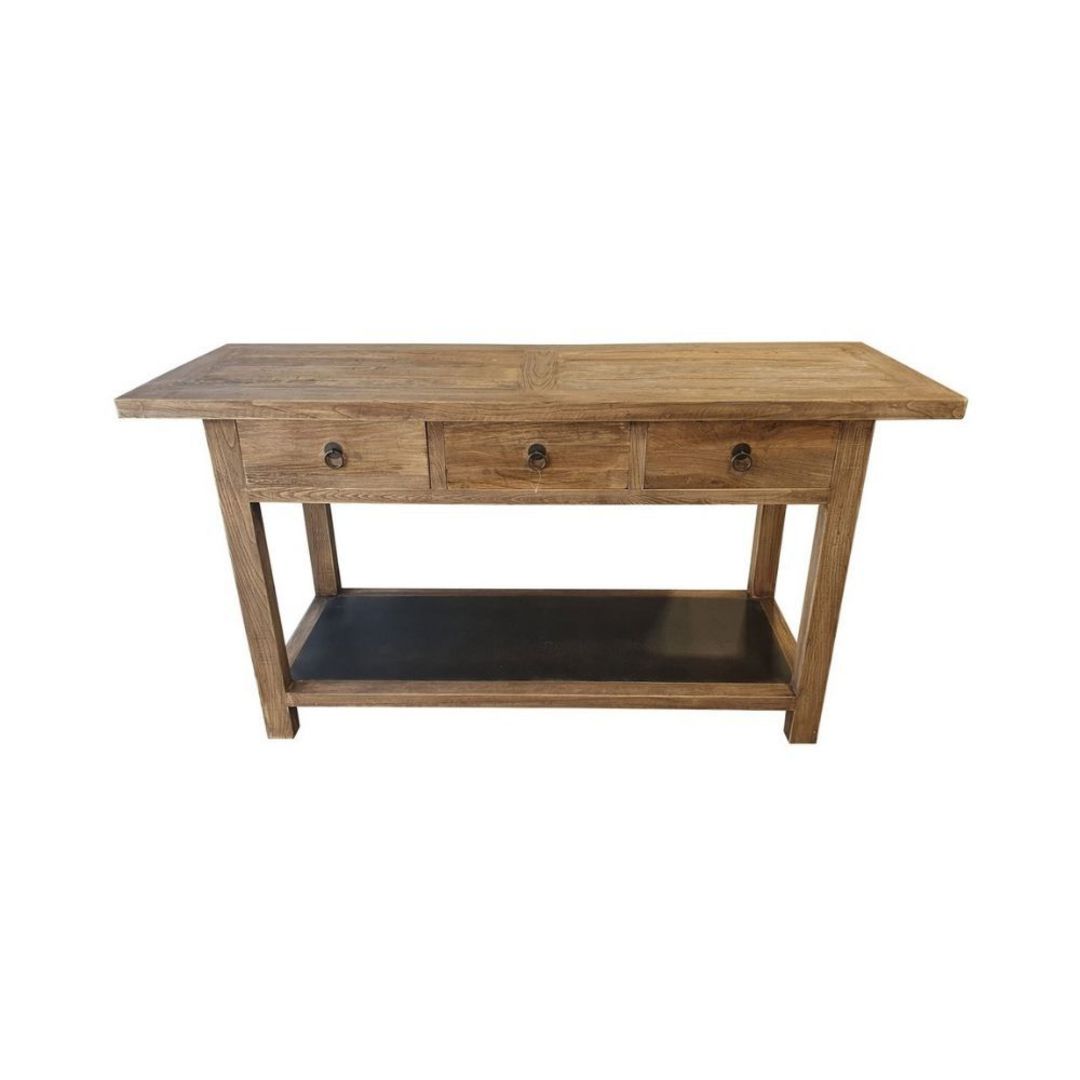 Industrial Reclaimed Elm Console With Metal Shelf image 1